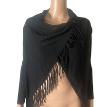 Load image into Gallery viewer, Elan Black Fringe Wrap Shawl Cardigan Sweater XS