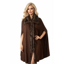 Load image into Gallery viewer, Anthony Original Cape Coat Poncho Womens Large Brown Faux Fur Trim