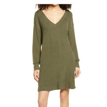 Load image into Gallery viewer, Socialite Knit Sweater Dress Womens XS Olive Green Vneck