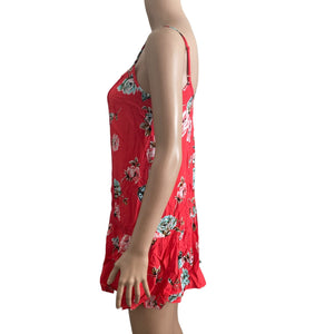 Love, Fire Mini Dress Womens Small Hibiscus Floral Red Lightweight Flowy