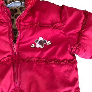 Bon BeBe Jacket Toddler Girls 2T Coat Red Leopard Lining Full Zip
