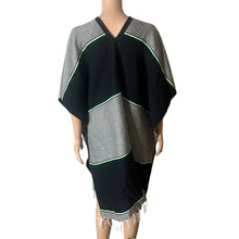 Load image into Gallery viewer, Seattle Seahawks Poncho Caftan Dress Fringe NFL Team Logo Black Gray Womens