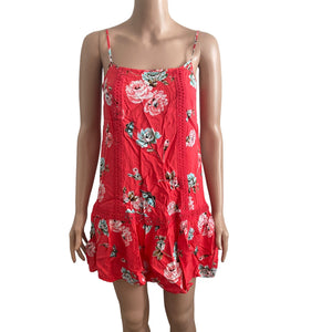 Love, Fire Mini Dress Womens Small Hibiscus Floral Red Lightweight Flowy