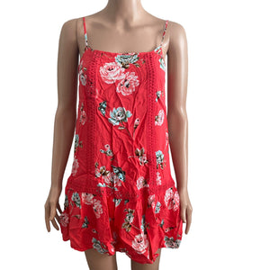 Love, Fire Mini Dress Womens Small Hibiscus Floral Red Lightweight Flowy