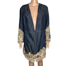 Load image into Gallery viewer, Chicos Jacket Womens XL Chicos 3 Collectibles Lace Denim Blue Embroidered