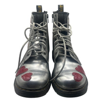 Load image into Gallery viewer, Dr. Martens Metallic Silver Boots Women’s 6 Red Heart Toe Detail Lace-Up Combat Docs