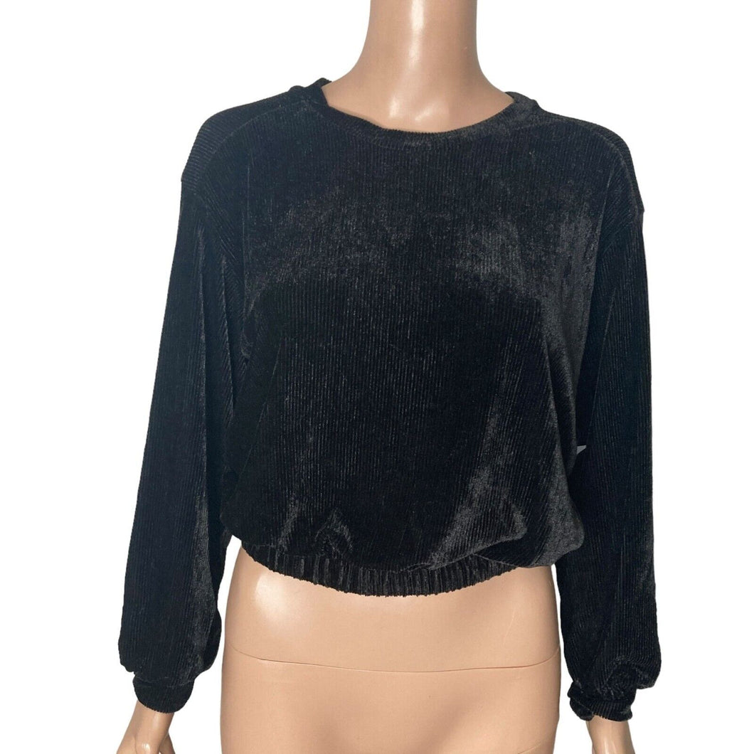 La La Land Crop Top Womens Small Black Corduroy Velour