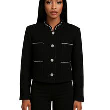 Load image into Gallery viewer, Avec Les Filles Tweed Bouclé Blazer Jacket Womens X Large Black Gold Trim New