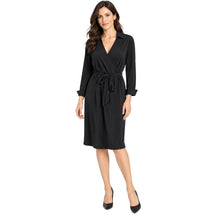 Load image into Gallery viewer, Evan Picone Dress Womens Large Black Collared Wrap Tie Waist Long Sleeve