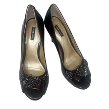 Load image into Gallery viewer, Alex Marie Dark Brown Patent Peep Toe Heels Pumps Beaded Embellished Size 7M