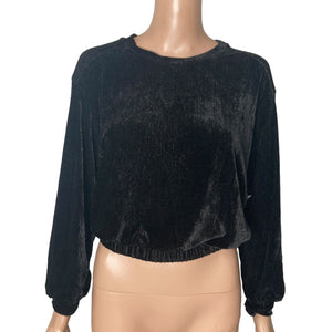 La La Land Crop Top Womens Small Black Corduroy Velour