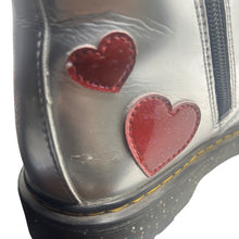 Load image into Gallery viewer, Dr. Martens Metallic Silver Boots Women’s 6 Red Heart Toe Detail Lace-Up Combat Docs