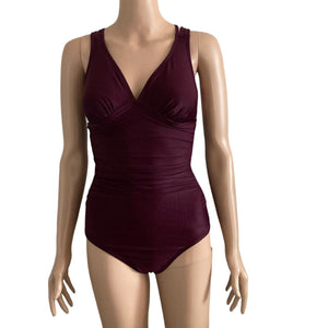 Merona Swimsuit Womens Medium Plum Shirred Strappy Back One Piece