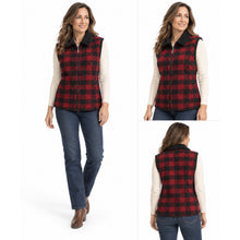 Load image into Gallery viewer, Woolrich Vest Womens Medium Tartan Black Red Plaid Faux Fur Collar