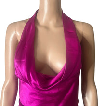 Load image into Gallery viewer, Aidan Mattox Silk Halter Micro Mini Dress Womens L Magenta Open Back Tie
