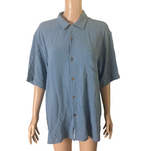 Load image into Gallery viewer, Vintage Silk Circa 1969 Mens Medium Blue 100% Silk Textured Camp Shirt