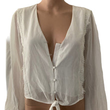 Load image into Gallery viewer, Wayf Blouse Womens Small White Button Tie Front Light Weight New