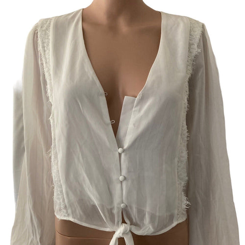 Wayf Blouse Womens Small White Button Tie Front Light Weight New