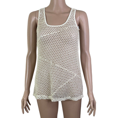Mystree Tanktop Crochet Mesh Womens Small Cream Colored Pullover