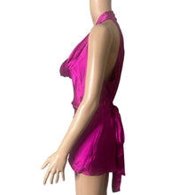Load image into Gallery viewer, Aidan Mattox Silk Halter Micro Mini Dress Womens L Magenta Open Back Tie