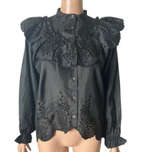 Load image into Gallery viewer, Topshop Eyelet Blouse Womens Size 4 Black Button Front