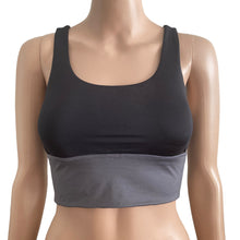 Load image into Gallery viewer, CRZ Yoga Sports Bra Small Longline Cross Back Black Grey