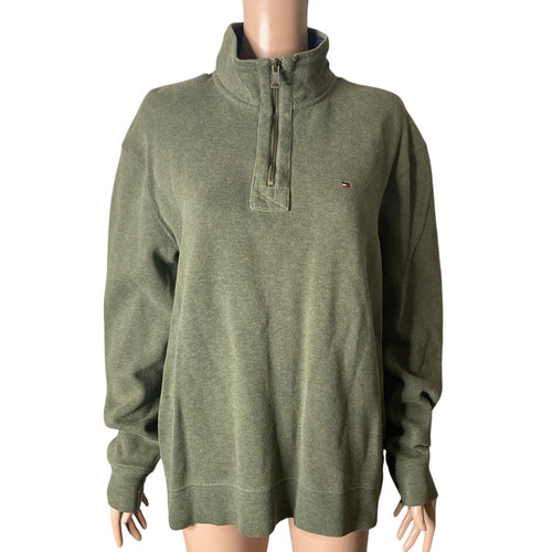 Tommy Hilfiger Sweatshirt Mens Large Olive Green Zip Neck