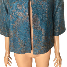 Load image into Gallery viewer, CAbi Lisboa Topper Jacket Womens XS Teal Silver Jacquard Wool Blend Cape #168