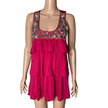 Load image into Gallery viewer, Rain Shirt Womens XL Fuchsia Rhinestone Beaded Tiered Sleeveless