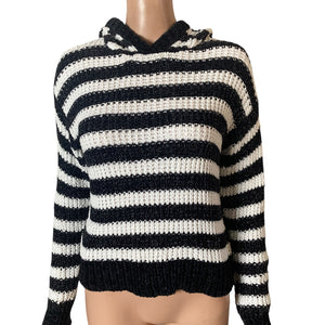 FOREVER 21 Hooded Sweater Juniors 13/14 Black White Striped New