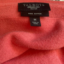 Load image into Gallery viewer, Talbots Petites M Pima Cotton Coral Ruffle Button Front Cardigan Sweater