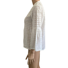 Load image into Gallery viewer, Loft Blouse Womens XS White Eyelet Bell Sleeve Lightweight Pullover