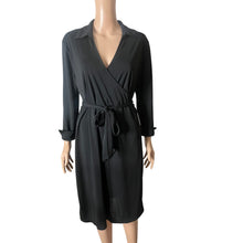 Load image into Gallery viewer, Evan Picone Dress Womens Large Black Collared Wrap Tie Waist Long Sleeve