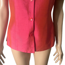 Load image into Gallery viewer, Ann Taylor Blouse Womens Size 6 Pink Iridescent 100% Silk Short Sleeve Button Front Shirt