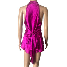 Load image into Gallery viewer, Aidan Mattox Silk Halter Micro Mini Dress Womens L Magenta Open Back Tie