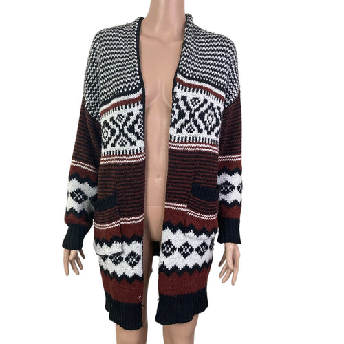 Dreamers Long Cardigan Womens Medium Aztec Multicolored Open Front