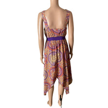 Load image into Gallery viewer, Route 66 Womens S 4-6 Paisley Handkerchief Hem Dress Purple Orange Boho Midi