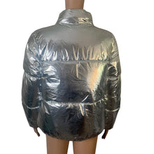 Load image into Gallery viewer, Forever 21 Women’s XS Silver Metallic Puffer Jacket Foil Quilted Short Coat