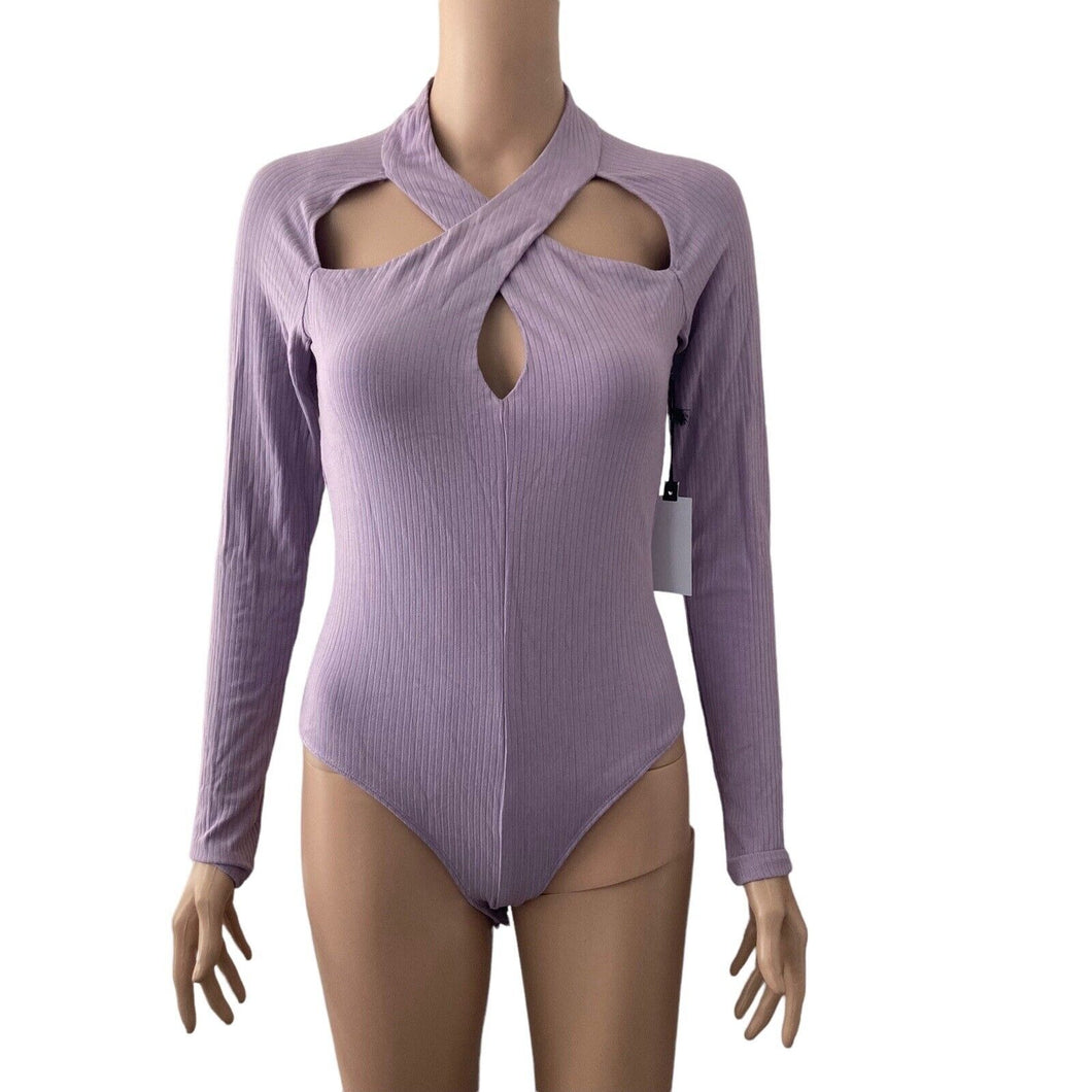 Astr The Label Bodysuit Ribbed Thong Purple Medium Stretch New Cutout