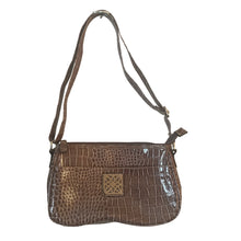 Load image into Gallery viewer, Rosetti Faux Croc Embossed PVC Shoulder Bag Taupe Patent Zip Top Baguette Purse
