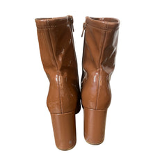 Load image into Gallery viewer, Steve Madden Lynden Brown Patent Ankle Boots Womens 8M Block Heel Side Zip