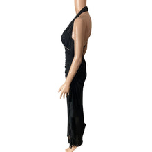 Load image into Gallery viewer, Vintage Black Halter Maxi Dress Womens Small Rhinestone Open Back Formal Gown