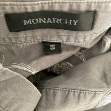Load image into Gallery viewer, Monarchy Shirt Button Front Mens Small Distressed Gray Embroidered
