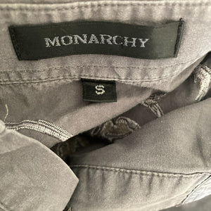 Monarchy Shirt Button Front Mens Small Distressed Gray Embroidered