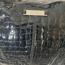 Load image into Gallery viewer, Cole Haan Hobo Bag Womens Black Patent Leather Croc Embossed Y2K Shoulder Purse