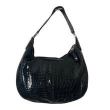 Load image into Gallery viewer, Cole Haan Hobo Bag Womens Black Patent Leather Croc Embossed Y2K Shoulder Purse