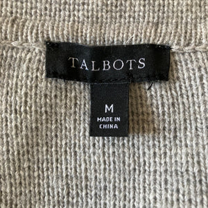 Talbots Sweater Womens Medium Wool Long Cardigan Open Front Gray