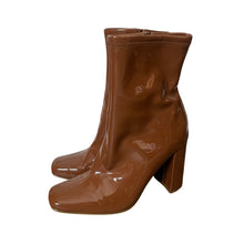 Load image into Gallery viewer, Steve Madden Lynden Brown Patent Ankle Boots Womens 8M Block Heel Side Zip