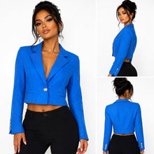 Load image into Gallery viewer, Jason Wu Cropped Linen Blend Blazer Jacket Blue One Button Women's Large L
