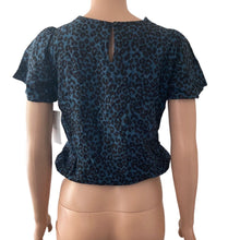 Load image into Gallery viewer, Nordstrom Top Girls Extra Large Blue Black Del Mar Leopard Print Pullover Tie Front